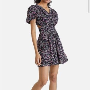French connection mini floral dress with puffy sleeves and cutout sides